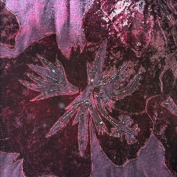 Chicos Burgundy Floral Appliqués Velvet Button-Up Jacket Sz 3/XL - Picture 7 of 8